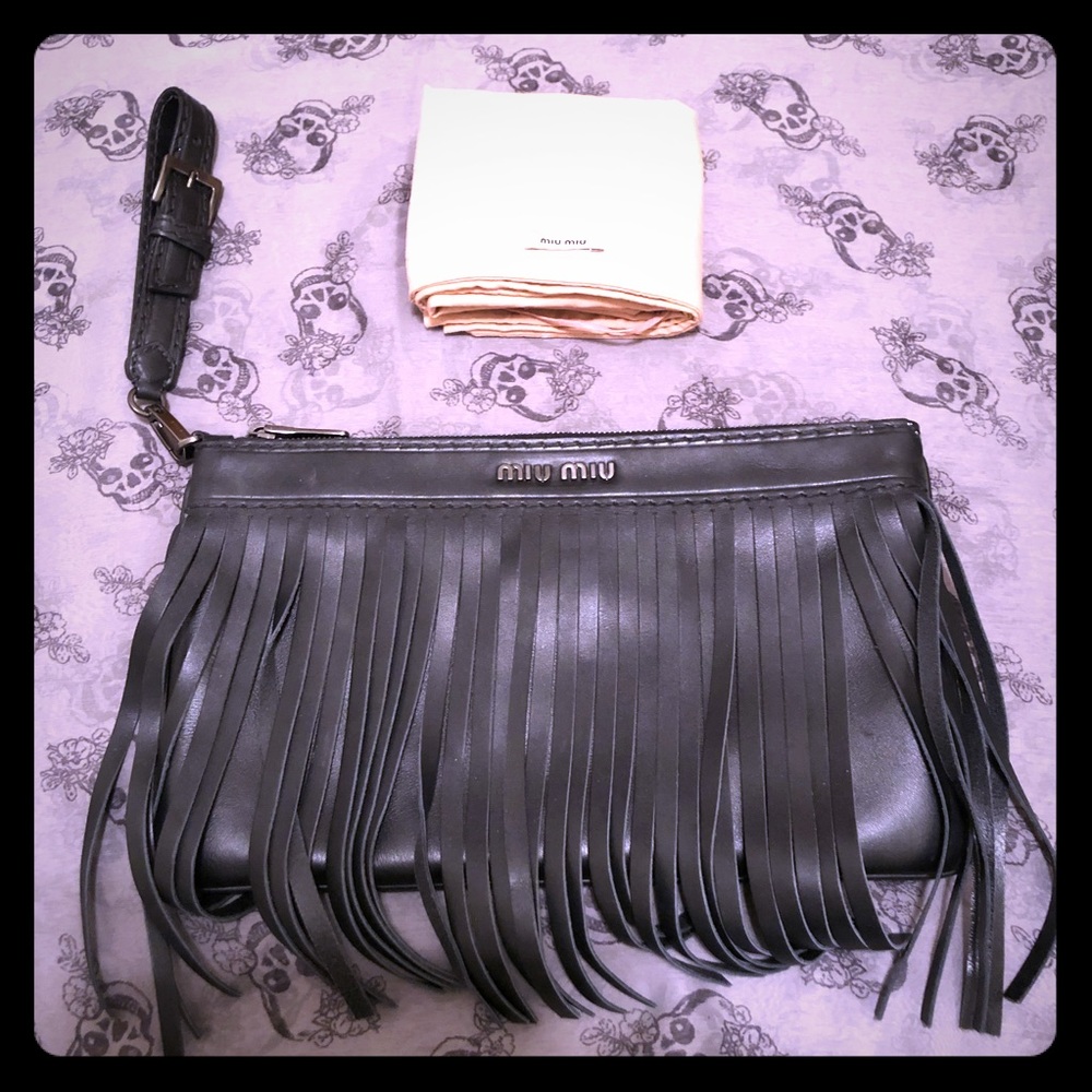 Oversized Miu Miu Leather Fringed Wristlet 🥳🔥